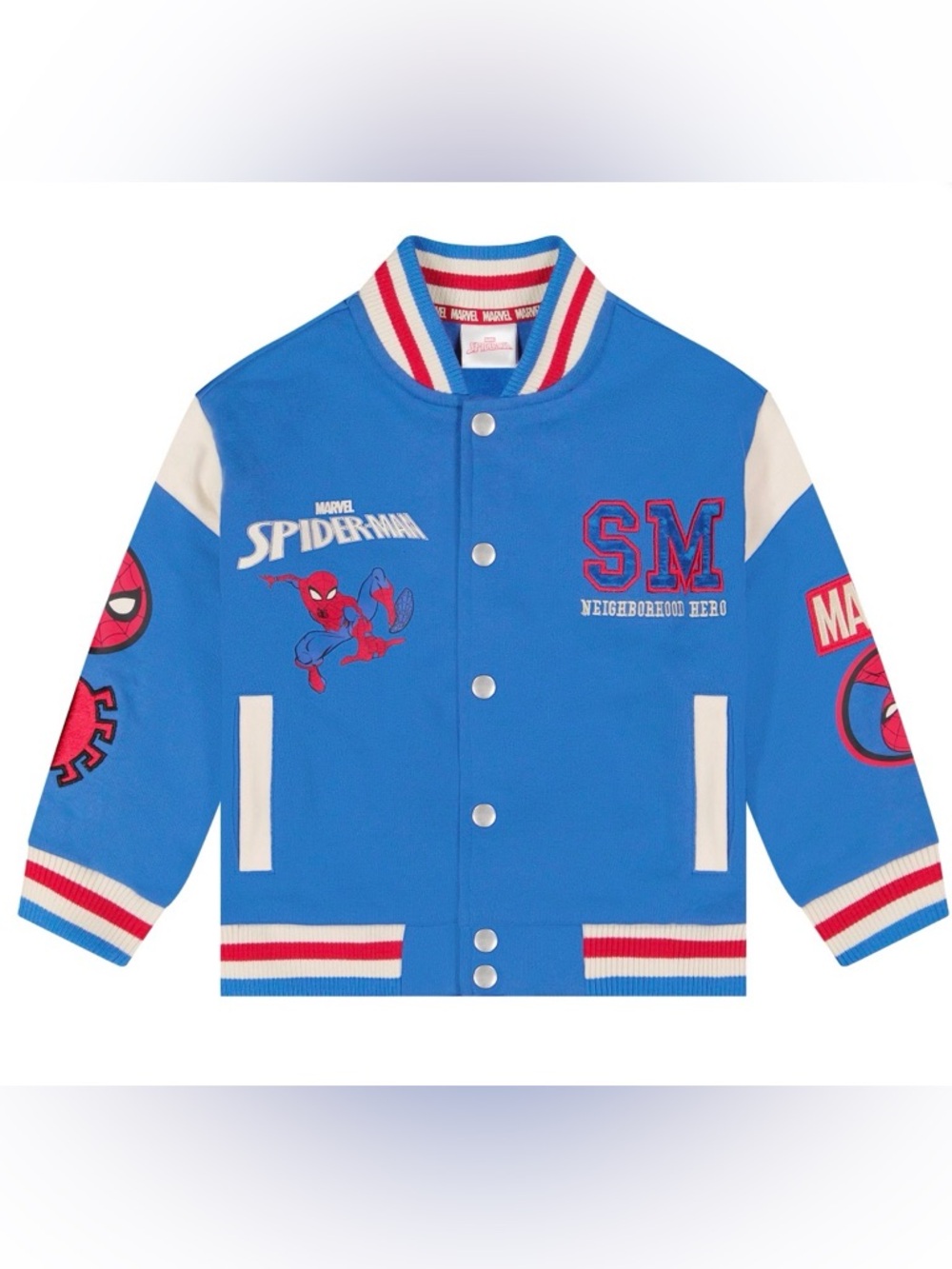 Marvel Spider-Man Blue and Cream Kids Bomber Jacket